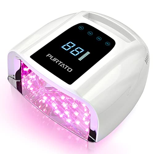 Image of PURTATO Professional Rechargeable 96W UV LED Portable Cordless UV Light for Nail Lamp Machine with Removable Stainless Steel Bottom,4 Timer Setting and Smart Sensor Nail Dryer (White)