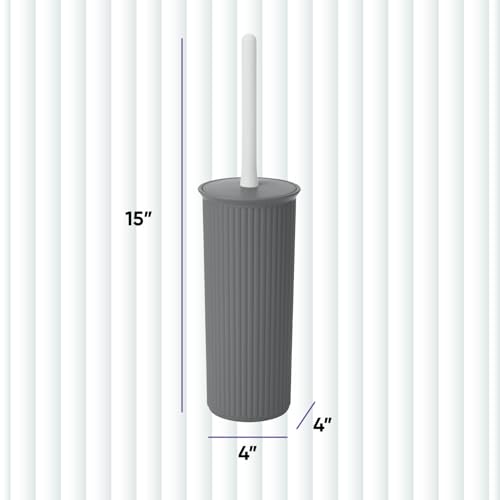 Image of Superio Decorative Plastic Toilet Bowl Brush and Holder Set, Cleaner Scrubber for Bathroom (2, Grey)