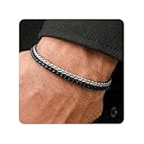 Galis Mens Bracelet - Stainless Steel for Men, Non Tarnish Rope Chain Bracelets, Stylish Birthday Gift for Men, Dad, Husband, Boyfriend - Silver & Black 7