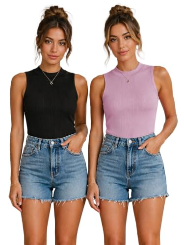 Image of Toochki Tops for Women Crop Top for Women's Tank Activewear Tee Casual Sports Cotton High Neck Camisole Pack of Two (2)