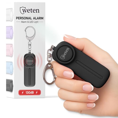 Personal Alarm Keychain for Women Self Defense - Loud Safety Whistle Alert Device with LED Light – 130 dB Emergency Security Handheld Siren Key Chain by WETEN, Black