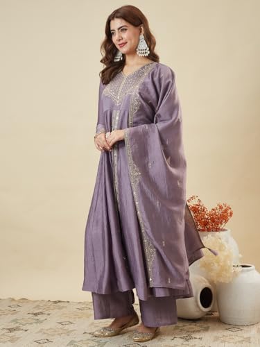 Image of MOKOSH Women's Silk Heavy Embroidered Anarkali Suit Set with Dupatta