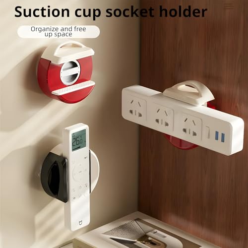 Soporte para regleta de enchufes con ventosa sin taladro, soporte de pared para regleta, bandeja sin taladro, soporte para cable de extensión montado en pared | Almacenamiento seguro para cocina, dormitorio, sala, oficina (Amarillo) miniatura 4