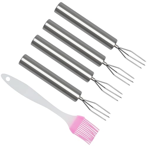 UOCAI 4 Stück Pellkartoffelgabel Aus Edelstahl mit Öl Pinsel Praktische Kartoffelgabel mit 3 Zinken, Wiederverwendbar Grillgabel Camping,...