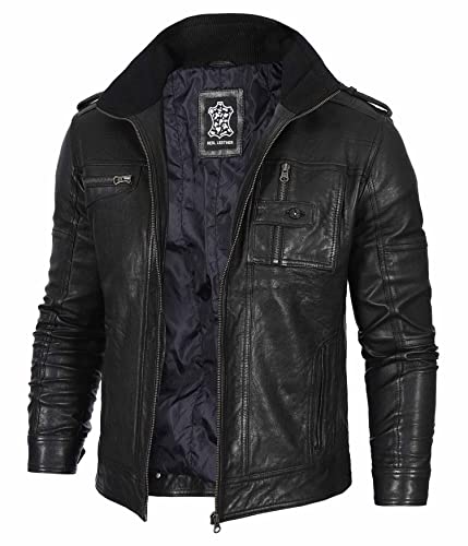 Decrum Real Mens Leather Jacket – Cafe Racer Style Casual Leather Jackets For Men