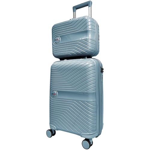 RYDR 2-Piece Lightweight Luggage Set Hard Shell Suitcase with Combination Lock Spinner Wheels Travel Carry On Hand Cabin Luggage with Beauty Case (Cool Blue)