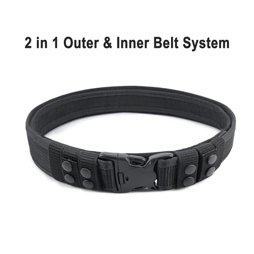 MoHern Duty Belt, 2 in 1 Outer & Inner Tactical Belt with Adjustable 3-Point Buckle, Includes 4 Nylon Keepers & 2 Belt Loops2