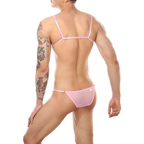 ABAFIP Men's Sissy Bikini Crossdressing Lingerie Sheer Floral Lace Bra Low Rise Mesh Panties Crossdresser Underwear2