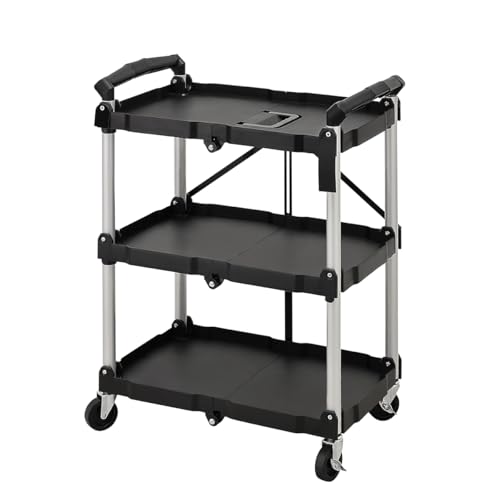 عربة خدمة محمولة قابلة للطي بثلاثة مستويات وبعجلات، عربة دفع...