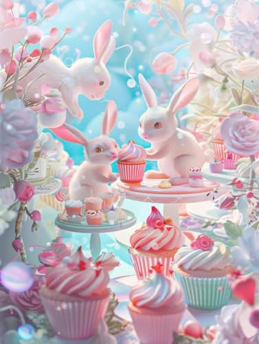 Gemme Point de Croix de cristal motif lapin avec des strass 5D brillants pour toile 100x130cm