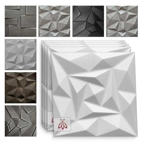 Eurodeco Paneles 3D de revestimiento de pared en 3D, paneles decorativos de techo, decoración de pared, adhesivos de pared de poliestireno XPS poliestireno, 50 x 50 cm, 3 mm de grosor, cuarzo blanco,