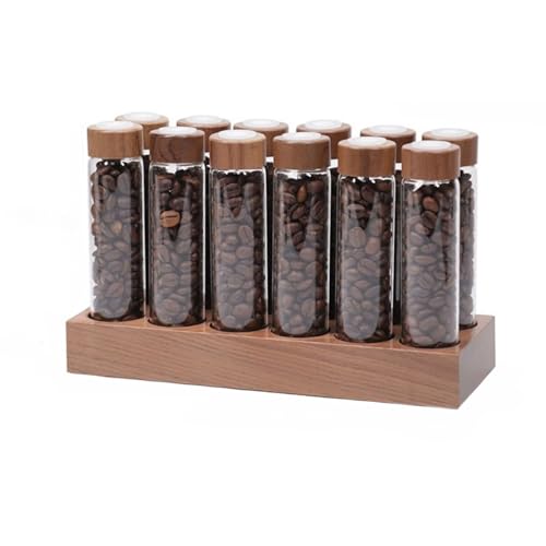 Xemuar コーヒー豆保存容器 キャニスター 一方通行エキゾーストベース付き透明ガラス試験管 コルク栓付き 高密閉性 珈琲豆保存チューブ (12ホールロング)