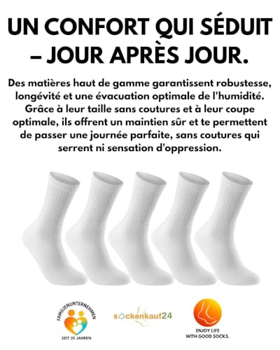 Lot de 10 | 20 | 30 Paires de Chaussettes de Sport, de Tennis, de Travail Homme Femme Coton 10100 (43-46 10 Paires Blanc) – vue 7