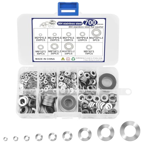 Unterlegscheiben Set 700 Stück Edelstahl Flache Unterlegscheiben 9 Größen Beilagscheiben Set M2 M2 5 M3 M4 M5 M6 M8 M10 M12 Karosseriescheiben zur Reparatur