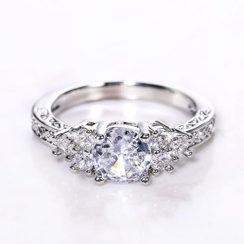 White Gold Plated Luxurious Shiny Round Cubic Zirconia Engagement Rings Wedding Bridal Band Promise Rings Evening Parties Anniversary Valentine's Day Gifts Eternity Bands for Women