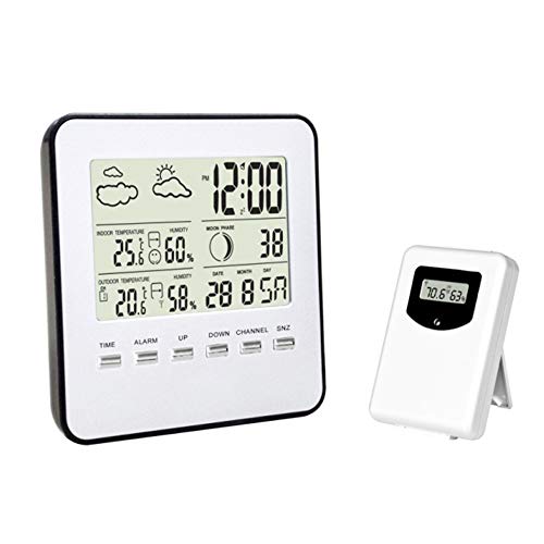 Weather Forecast Clock,Multifunctional Indoor and Outdoor Temperature and Humidity Meter Weather Station Electronic Clock Moon Phase for Hoom Garden