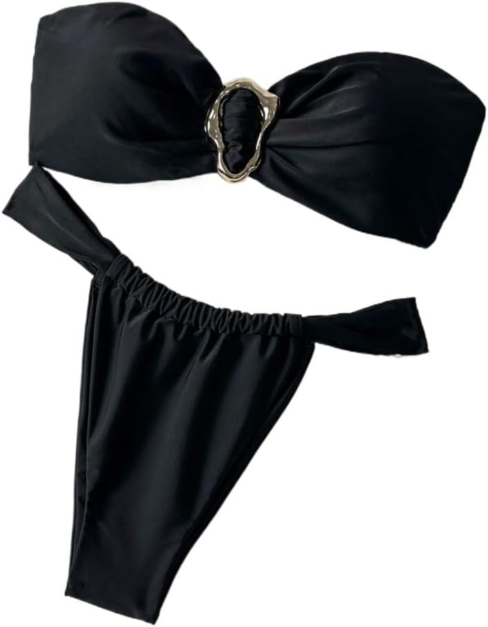 Sexy Solid Beach Outfits Solid Color Strapless Thong Bikini Swimwear Set Bikini Set Swimsuit