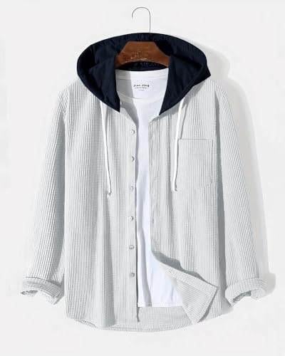 Image of Noble Monk Men's Solid Regular Fit Shirts| Shirt with Hood | Casual Wear for Men | Full Sleeve Shirt | Stylish Shirts for Men