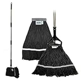 KLHB-YF Commercial Cotton Mop Heavy-Duty Industrial with 2 Replacement Heads 152 cm Handle Replacement mop Head (Black)