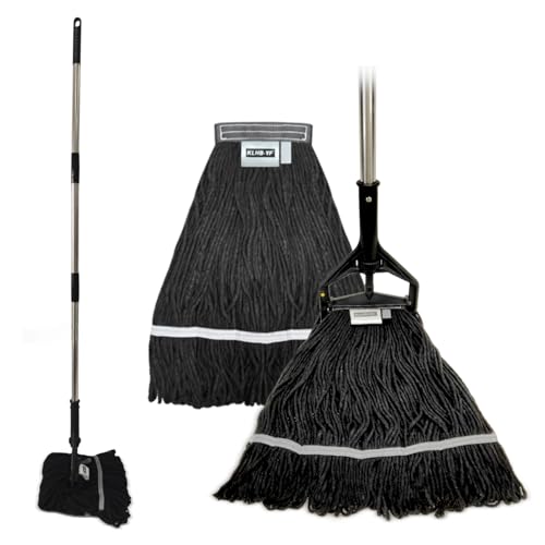 Image of Commercial Cotton Mop Heavy-Duty Industrial with 2 Replacement Heads 152 cm Handle Replacement mop Head (Black)
