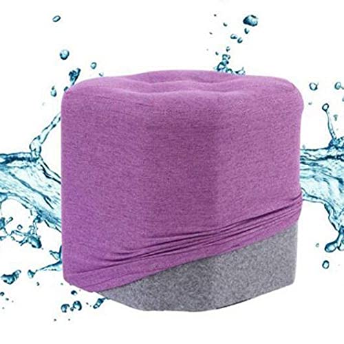 Pouf repose-pieds en tissu violet avec structure en bois stable