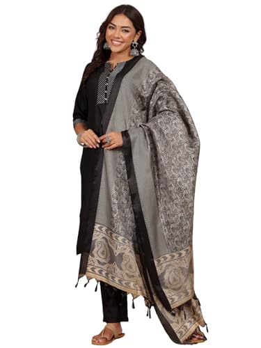 Varanga Women Thread Embroidered Yoke Kurta With Trouser & Jacquard Dupatta