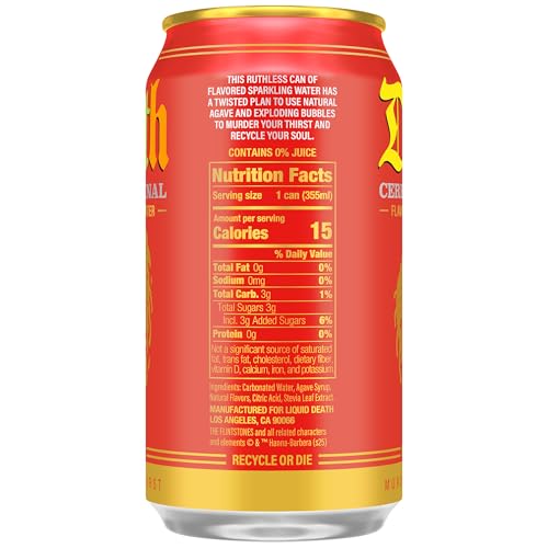 Image of Liquid Death Soda-Flavored Sparkling Water - Cereal Criminal (Fruity Pebbles, Cream), Less Sugar*, Huge Flavor, No Caffeine, No Artificial Sweeteners, 12 Fl Oz (Pack of 12)