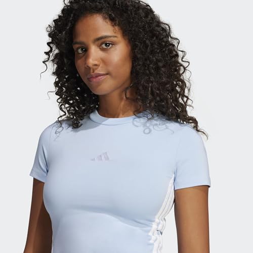 adidas Donna Essentials 3 Stripes Slim Baby T-Shirt, Glow Blue/White, M