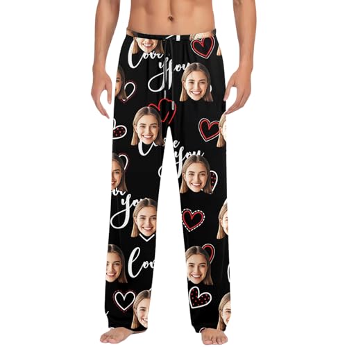 Generisch Pantalones casuales con cordón estampado de San Valentín para hombre cómodos pantalones casuales tela suave con cintura elástica ideal para relajarse, Negro , 3XL