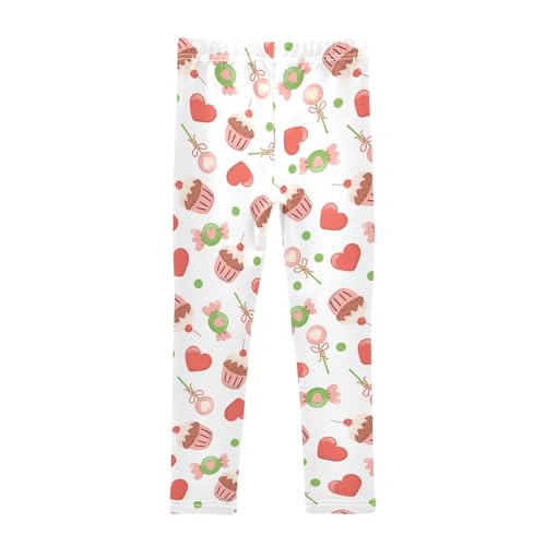 Heart Muffin Lollipop and Candy Girls Leggings,Workout Leggings for Girls Toddler Athletic Leggings Size for 3-10T2