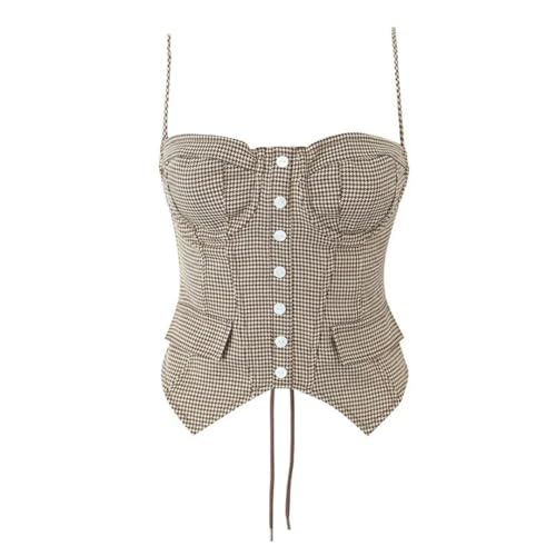 Women Flap Strapless Bustier Top Vintage Backless Button-Up Crop Tank Tops