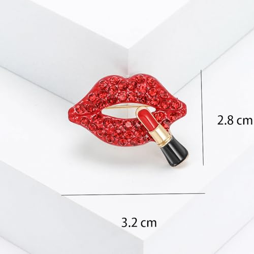 Image of Red Lips Rhinestone Brooch Pin for Women Girl Cubic Zirconia Lapel Pin for Wedding Party Dance Creative Hot Lips Lipstick Sexy Crystal Shining Mouth Brooches Jewelry Sweater Shawl Scarf Buckle