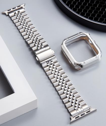 Image of BINLUN Compatible with Apple Watch Band 49mm 46mm 45mm 44mm 42mm 41mm 40mm 38mm for Men Women, Stainless Steel Metal Strap with TPU Case Fit for iWatch Series Ultra /SE3 /11 /10 /9 /8 /7 /SE2 /SE /6 /5 /4 /3 /2 /1