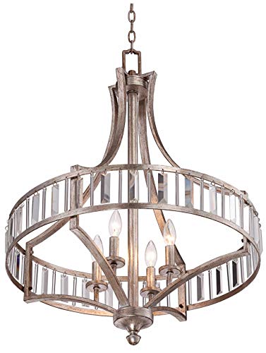 Vienna Full Spectrum LPH-11476/4 (LP#713 FINISH) Antique Soft Silver Pendant Chandelier 24 Inch Wide Clear Crystal Glass Rod 4-Light Fixture thumb #4
