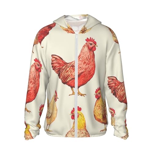 UPF 50+ Sun Protection Hoodie Long Sleeve Chicken Pattern Sun Shirt Rash Guard Fishing Shirts for Men
