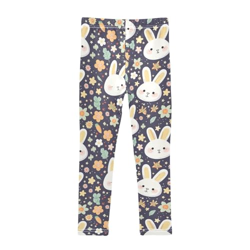 Cute Rabbit Face Girls' Leggings Toddler Doodles Stars Flower Kids Yoga Pants Dance Active Tights 4T2