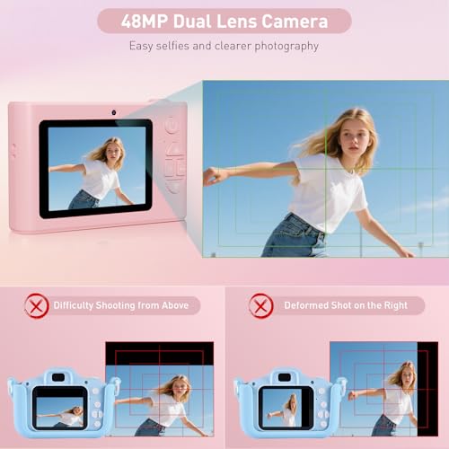Camera Selfie 1080P HD Video Dual Lens, 48MP Digital Point and Shoot Cameras with 8X Zoom, Fill Light & 32GB SD Card, Vintage Compact Small Camera for Boys Girls Kids (Pink)