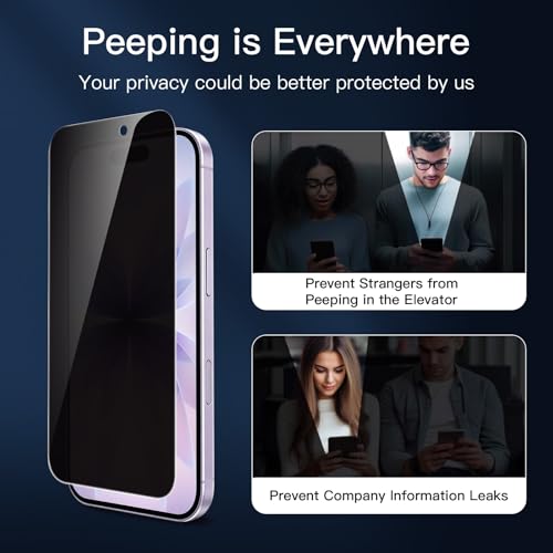Image of NEW'C 3x Privacy Screen Protector for iPhone 17 (6.3 inches)+ 3x Camera Lens Protector, Sensor Protection, Case Friendly Tempered Glass Film, Ultra Resistant, Easy installation tool included