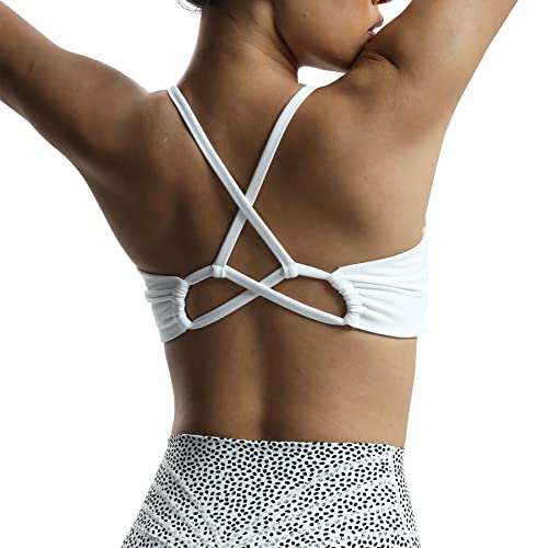 Aoxjox Women's Workout Sports Bras Fitness Molly Cross Back Ruched Padded Bra Yoga Crop Tank Top (White, Small) #TOP22