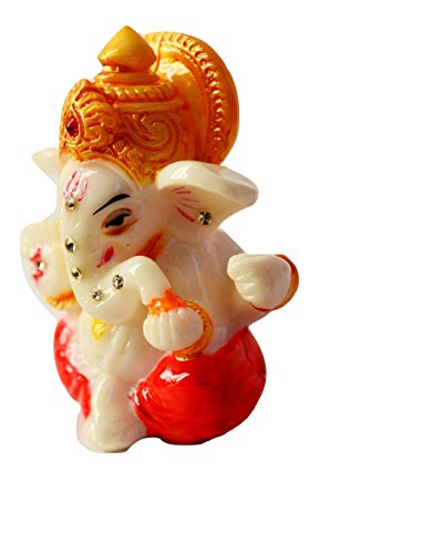 2.5" Mini Lord Ganesh / Ganpati Poly Marble Idol. Hindu God Of Success (Red). Small Ganesha Statue #TOP1