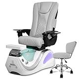 Dolphin Pedicure Chair for Spa Nails, Gel Tub, Adjustable Footrest, Professional Features - Fully Electric, Rolling, Punching, Kneading, Magnetic Jets (Grey)