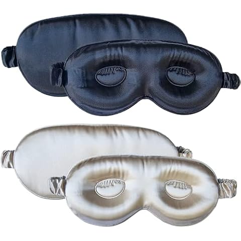 MATASSE Silk Your Life Silk Eye Mask - 3D Contoured Eye Mask for Sleeping, Eye Cover Sleep Mask w/Silk Strap for Women, Men, No Wrinkles (Black & Champagne) Cover