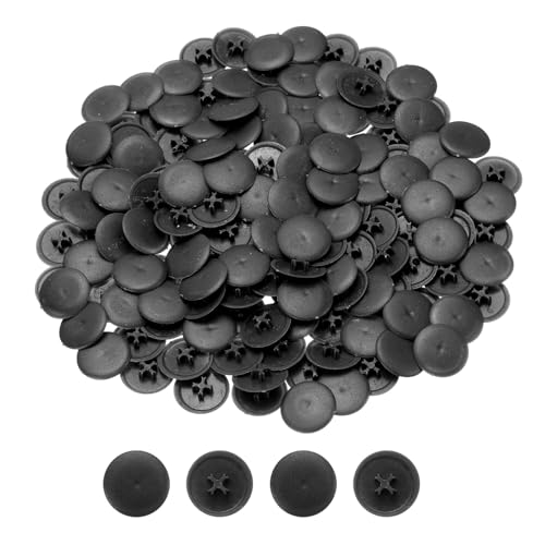 uxcell 300Pcs Plastic Screw Caps for Eccentric Wheels Cam Locks, 17mm Diameter Decorative Cross Head Caps, Round Cam Lock Fastener Cap Cam Dowel Cap Cam Lock Nuts Cap, Black
