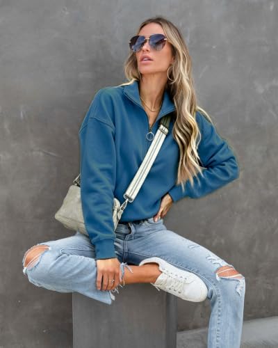 Image of NEYOUQE Womens Fall Winter Fashion Sweatshirts Quarter Zip up pullover Polo sweatshirt women casual trendy crewneck tops