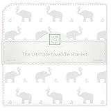 SwaddleDesigns Ultimate Winter Swaddle, X-Large Receiving Blanket, Made in USA, Premium Cotton Flannel, Elephant and Pastel Pink Chickies (Mom's Choice Award Winner)