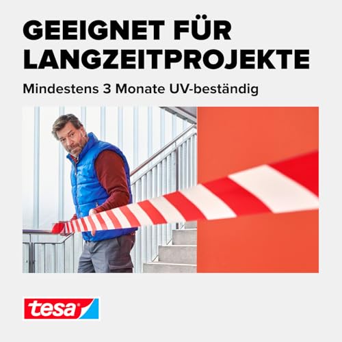 tesa® Signal Absperrband - Warnband zur Absperrung, Markierung und zur Abgrenzung von Gefahrenbereichen - nicht klebend - Rot-Weiß, 100 m x 80 mm