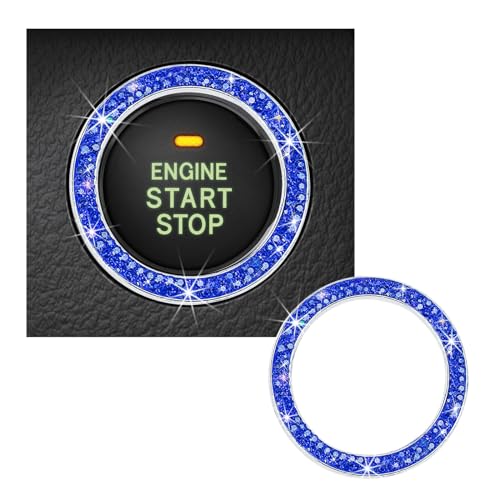 Kewucn Bling Crystal Double Rhinestone Car Engine Start Decoration Ring, Sparkling Push Start Button Sticker, Key Ignition & Knob Ring Decoration, Bling Car Interior Accessory(Dark Blue)