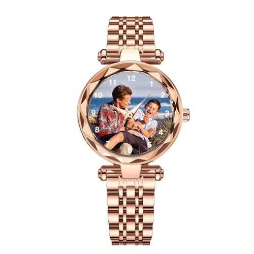 Kemedeaego Personalized Photo Watch for Women, Custom Picture Quartz Watch with Stainless Steel Band, Unique Gift for Family, Friends, Graduation, Birthday, Anniversary (Style 3)