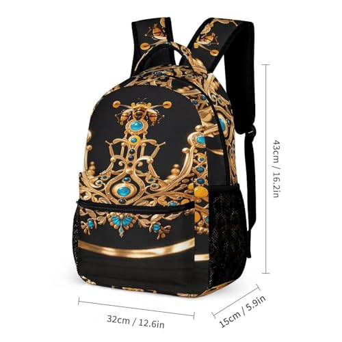 3Pcs Backpack Sets Gold Queen Bee Crown Print Travel Daypack 3 in 1 Lightweight Backpack Set with Lunch Bag And Cosmetic Bag2