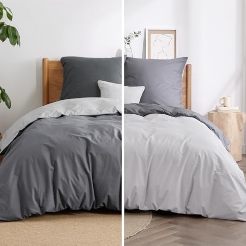 Miniatura 3 de Bedsure - Ropa De Cama De 200 X 200 Cm, Color Antracita Y Gris, Juego De Ropa De Cama De Algodón, Reversible, 3 Piezas, Con 2 Fundas De Almohada De 80 X 80 Cm, Oeko-Tex, Funda Nórdica Bicolor Con